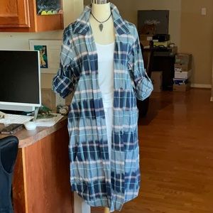Thread Story Blue Ombré Plaid Kimono Duster Size 1X, NWT